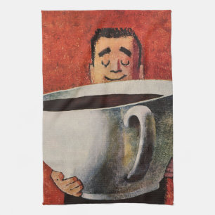 Linge De Cuisine Vintage Happy Man Boire la Coupe Géante de Café