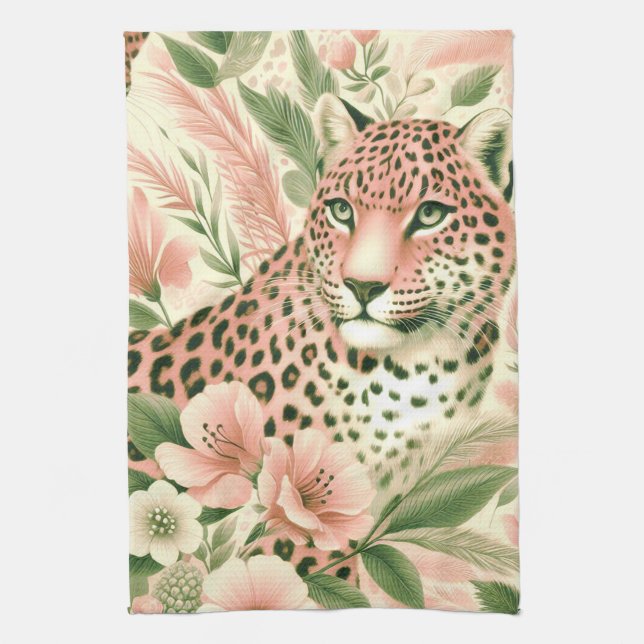 Linge De Cuisine Vintage léopard de la jungle florale (Vertical)