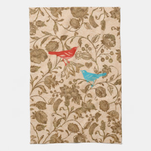 Linge De Cuisine Vintage moderne Red Aqua Inséparables motif floral