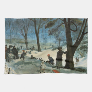 Linge De Cuisine Vintage Noël, Central Park dans les Glackens d'hiv