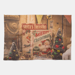 Linge De Cuisine Vintage Noël Père Noël lumières et arbres cuisine