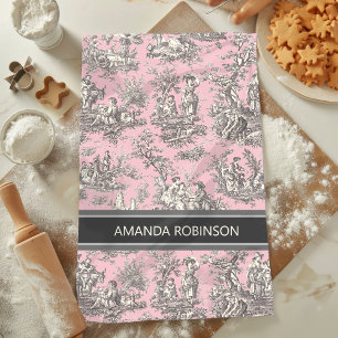 Linge De Cuisine Vintage noir rose toile de jouy imprimé