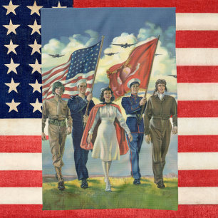 Linge De Cuisine Vintage Patriotique, Fiers Héros du personnel mili