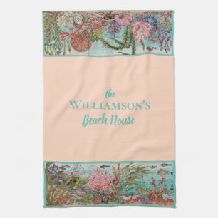 Linge De Cuisine Vintage Pink Ocean Life Custom Beach House