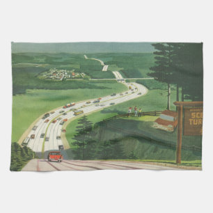 Linge De Cuisine Vintage Pittoresque American Highways, Cars Road T