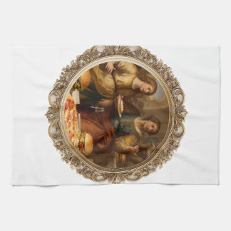 Linge De Cuisine Vintage Renaissance Painting Parody of Men Eating 