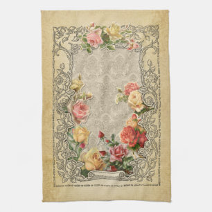 Linge De Cuisine Vintage romantique Roses sculptés