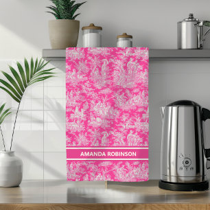 Linge De Cuisine Vintage rose chaud toile de jouy imprimé