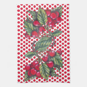 Linge De Cuisine Vintage Rouge Cerise Polka Dot Fruit Motif mignonn