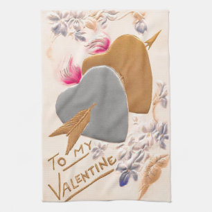 Linge De Cuisine Vintage Silver & Gold Hearts Valentine Postcard