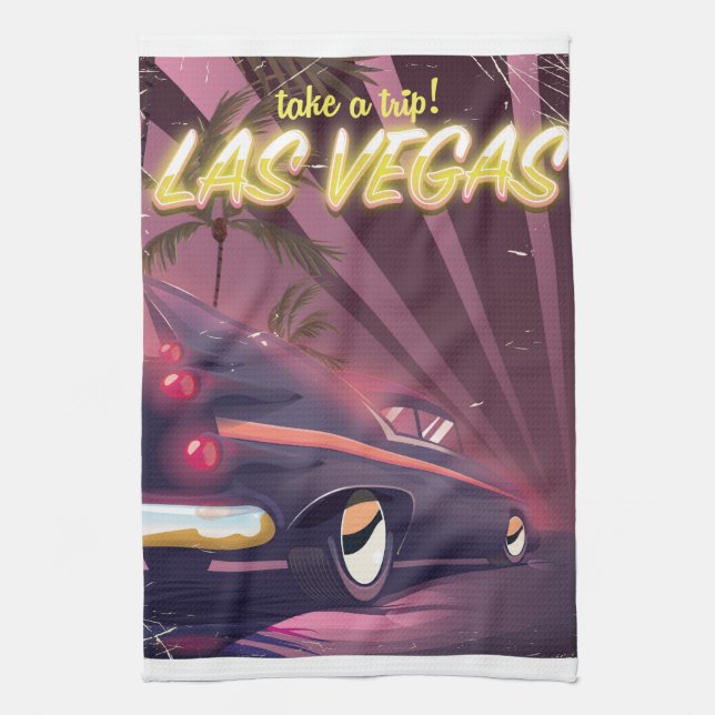 Linge De Cuisine Vintage travel affiche la voiture de Las Vegas. (Vertical)