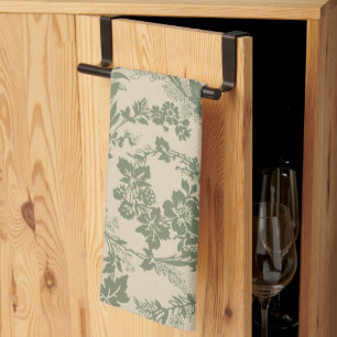 Linge De Cuisine Vintage Vibrant vert motif floral