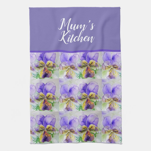 Linge De Cuisine Violas Floral Violet Viola jaune Violet Motif (Vertical)