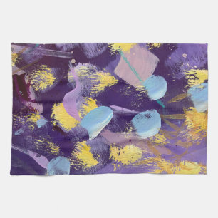 Linge De Cuisine Violet et Jaune Vifs, Art Abstrait 