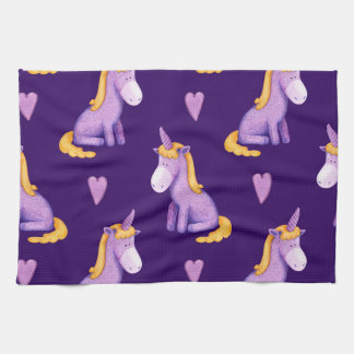 Linge De Cuisine Violet Unicorns Hearts Aquarelle Motif.