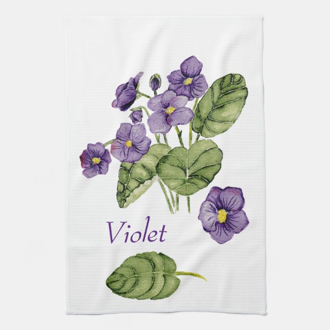 Linge De Cuisine Violet violet vert feuille aquarelle (Vertical)