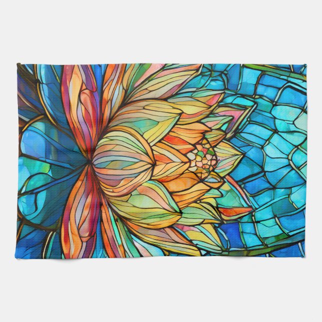 Linge De Cuisine Vitrail rose lotus (Horizontal)