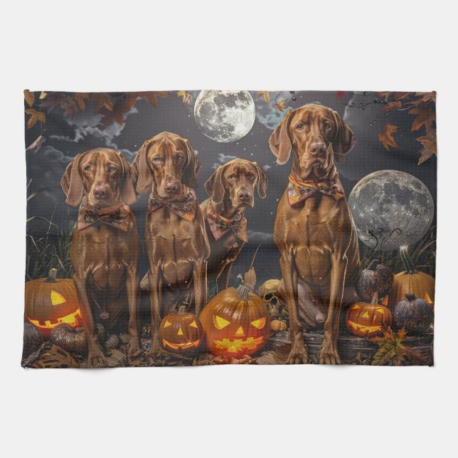 Linge De Cuisine Vizsla Halloween Éffrayant (Horizontal)