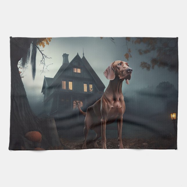 Linge De Cuisine Vizsla Halloween effroi (Horizontal)