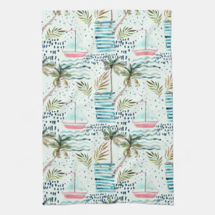 Linge De Cuisine Voilier d'aquarelle avec le motif de palmier
