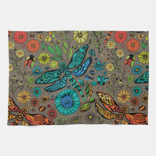 Linge De Cuisine Voler, libellule de mouche sur brun