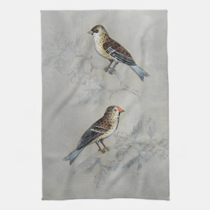 Linge De Cuisine Volière argentée   deux oiseaux
