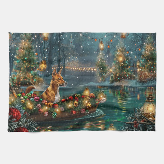Linge De Cuisine Voyage de Noël de Basenji (Horizontal)