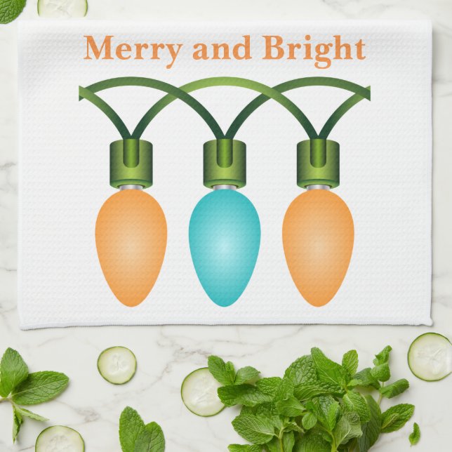 Linge De Cuisine Voyants de Noël trio orange et bleu (Plié)
