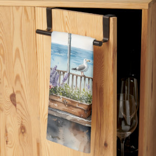 Linge De Cuisine Vue de fenêtre en bord de mer Scène côtière à l'aq