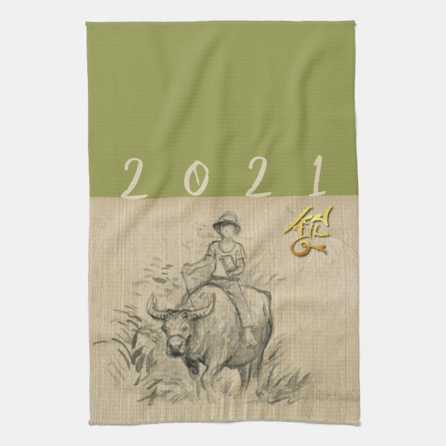 Linge De Cuisine Water Buffalo Kid Chinese Ox Year 2021 choisissez  (Vertical)