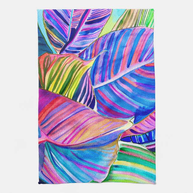 Linge De Cuisine Watercolor art canna tropicale feuilles (Vertical)