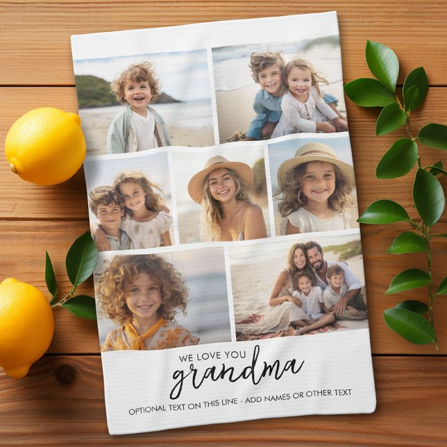 Linge De Cuisine We Love You Grand-mère - 7 Photo Collage - Modern (Custom Kitchen Towel with Photo Collage)