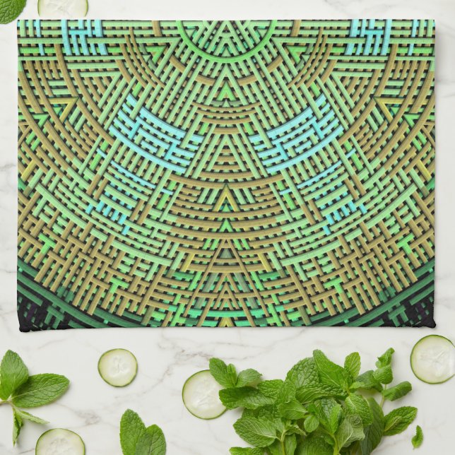 Linge De Cuisine Weaver Mandala Green et Orange (Plié)