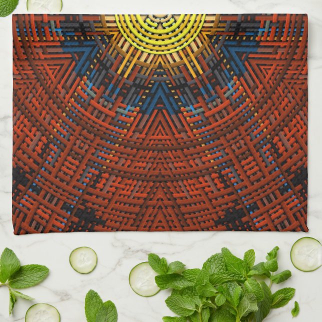 Linge De Cuisine Weer Mandala orange jaune et bleu (Plié)