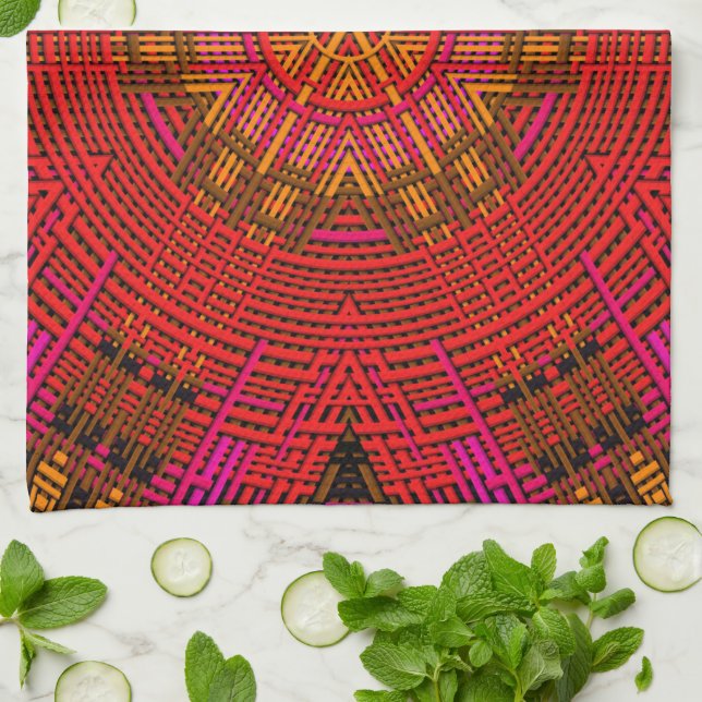 Linge De Cuisine Weer Mandala rouge rose et jaune (Plié)
