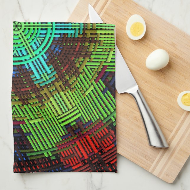 Linge De Cuisine Weer Mandala Vert Rouge et Bleu (Quart Plié)