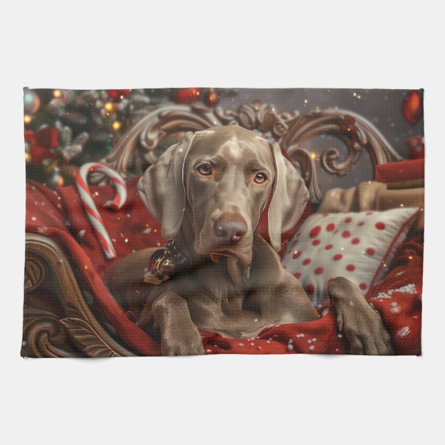 Linge De Cuisine Weimaraner Chien Festif de Noël (Horizontal)