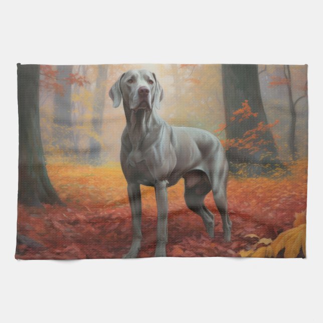 Linge De Cuisine Weimaraner en automne Leaves automne Inspire (Horizontal)
