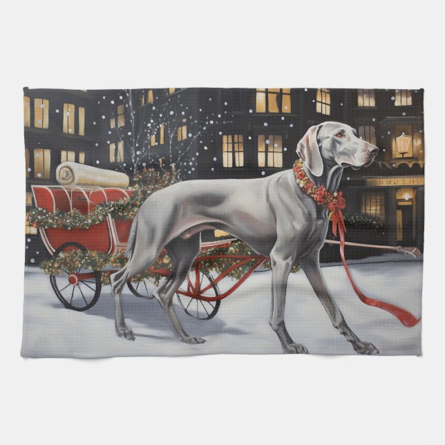 Linge De Cuisine Weimaraner Festin de Noël (Horizontal)