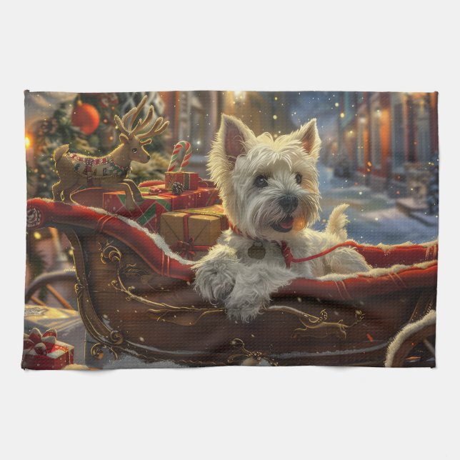 Linge De Cuisine West Highland White Terrier Chien Festif de Noël (Horizontal)