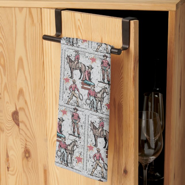 Linge De Cuisine Western Rodeo Cowboys Roping  (Pliage en tiers)
