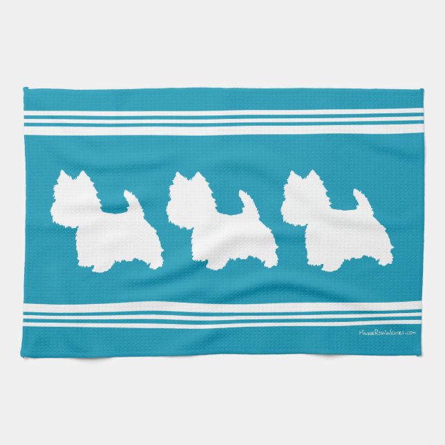 Linge De Cuisine Westie Silhouette sur Turquoise (Horizontal)