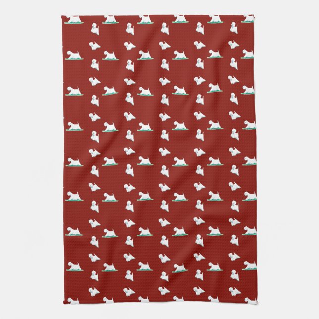 Linge De Cuisine Westie sur le rouge (Vertical)