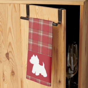 Linge De Cuisine Westie sur un arrière - plan tartan rouge