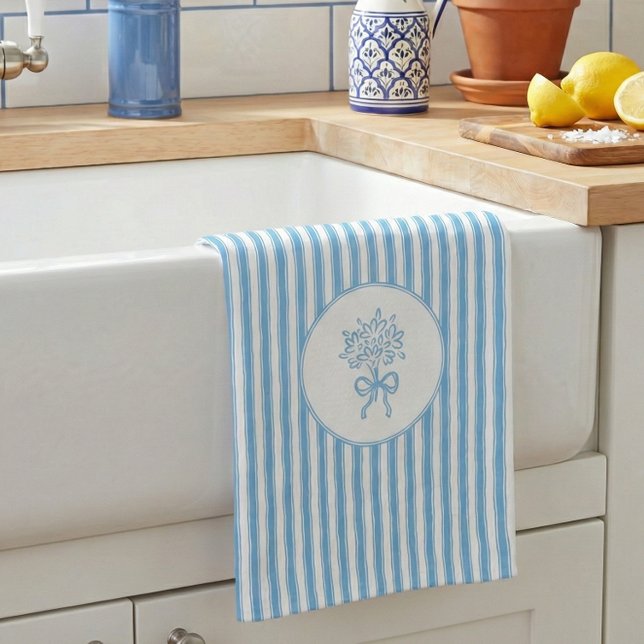 Linge De Cuisine Whimsical Blue White Stripe Preppy (Créateur téléchargé)