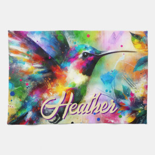 Linge De Cuisine Whimsical Colorful Hummingbird Bird Personnalisé