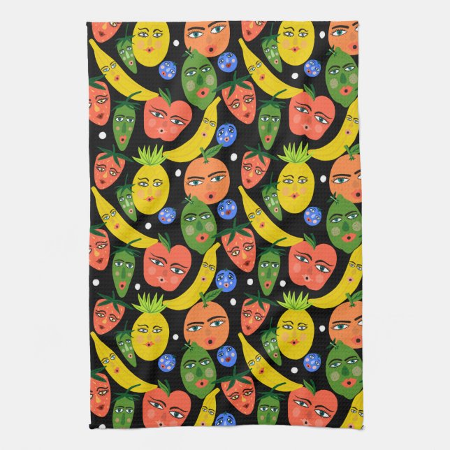 Linge De Cuisine Whimsical Funny Salade Motif Noir (Vertical)