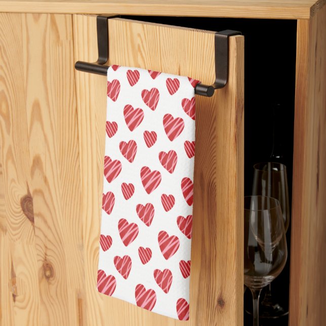 Linge De Cuisine Whimsical Red Hearts Saint Valentin (Pliage en tiers)
