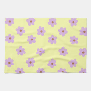 Linge De Cuisine Whimsical violet et jaune floral rétro joyeux