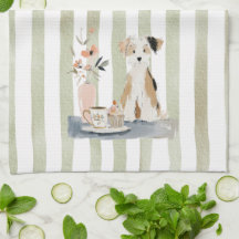  Whimsical Watercolor Tea Time Dog Kitchen Towels